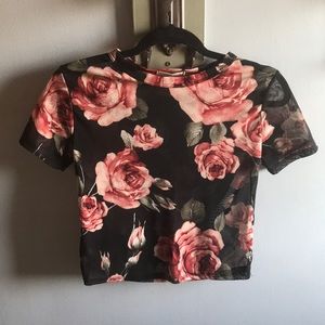 Sheer floral top with roses
